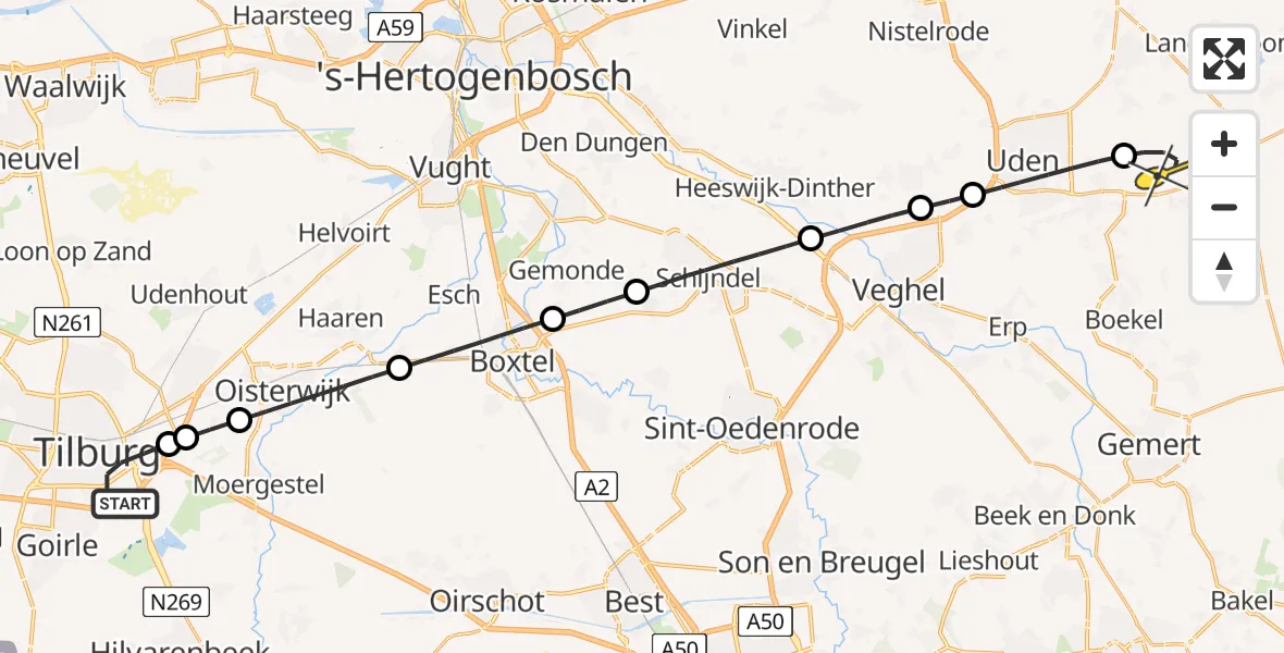 Routekaart van de vlucht: Lifeliner 3 naar Vliegbasis Volkel, Phoenixplaats