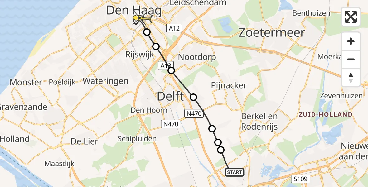 Routekaart van de vlucht: Lifeliner 2 naar Den Haag, Huijgenspark