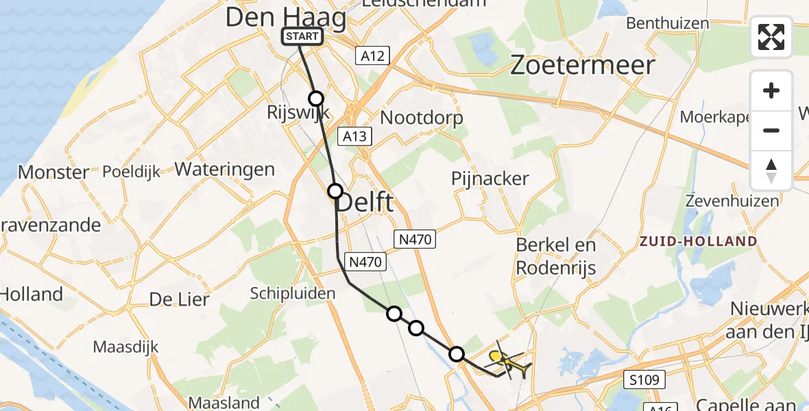 Routekaart van de vlucht: Lifeliner 2 naar Rotterdam The Hague Airport, Allard Piersonlaan