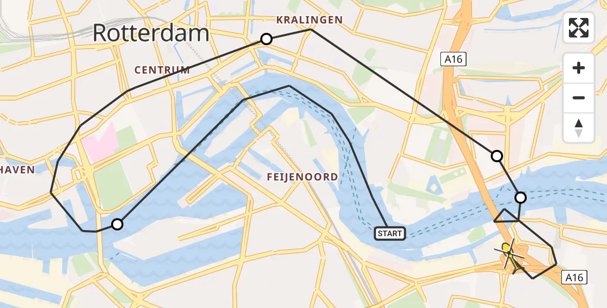 Routekaart van de vlucht: Politieheli naar Rotterdam, Plantagelaan