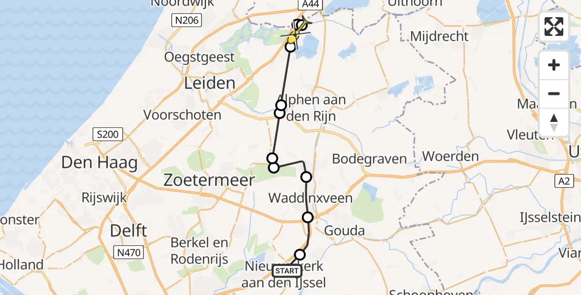 Routekaart van de vlucht: Politiehelikopter naar Oude Wetering, 2e Tochtweg