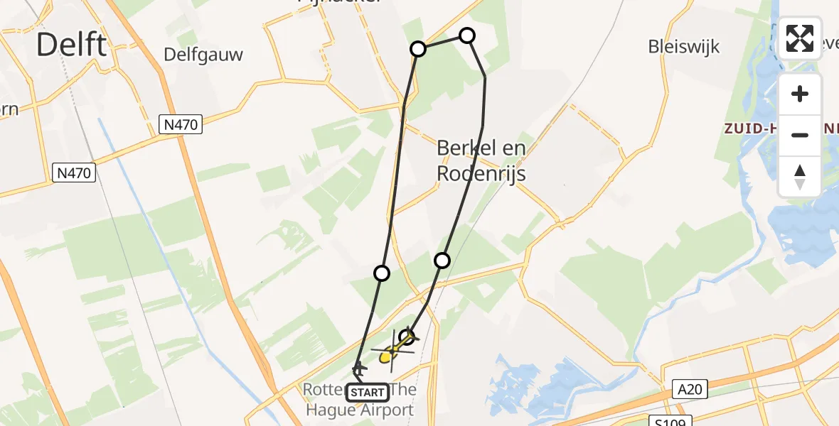 Routekaart van de vlucht: Lifeliner 2 naar Rotterdam The Hague Airport, Oude Bovendijk