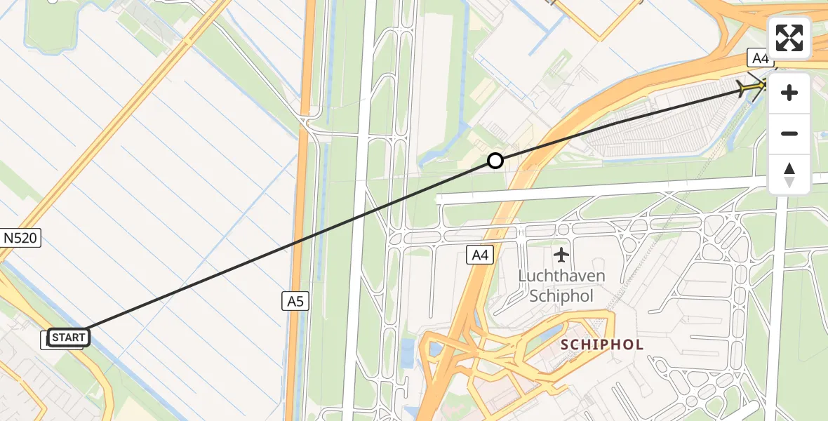 Routekaart van de vlucht: Politieheli naar Schiphol, Sloterweg