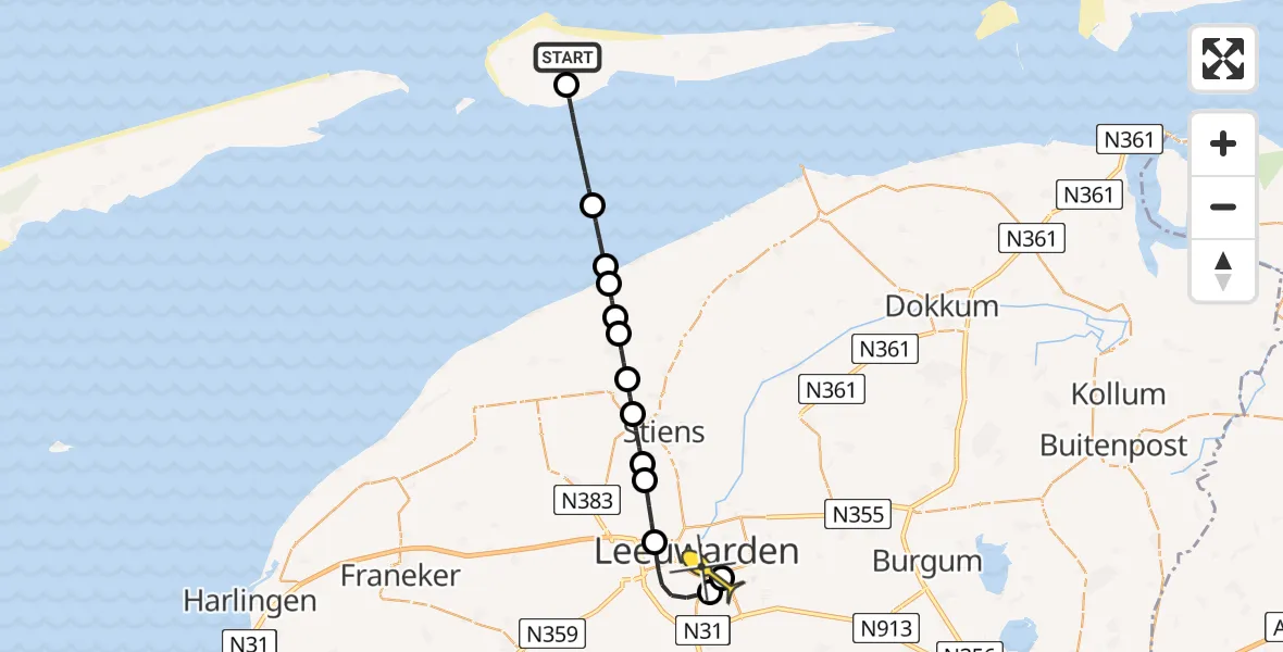 Routekaart van de vlucht: Ambulanceheli naar Leeuwarden, Looweg