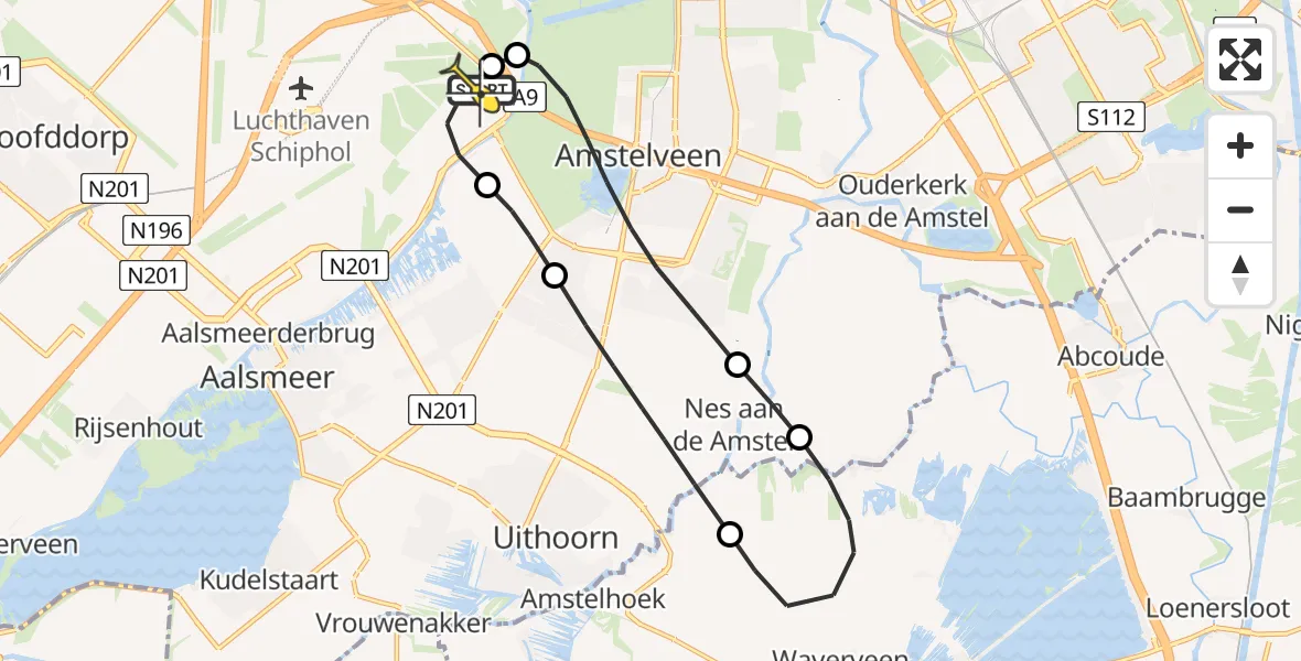 Vluchtroute Politiehelikopter van Schiphol naar Schiphol
