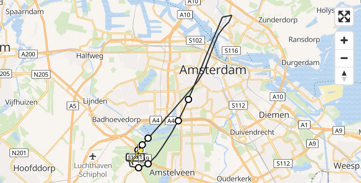Routekaart van de vlucht: Politieheli naar Schiphol, Thermiekstraat
