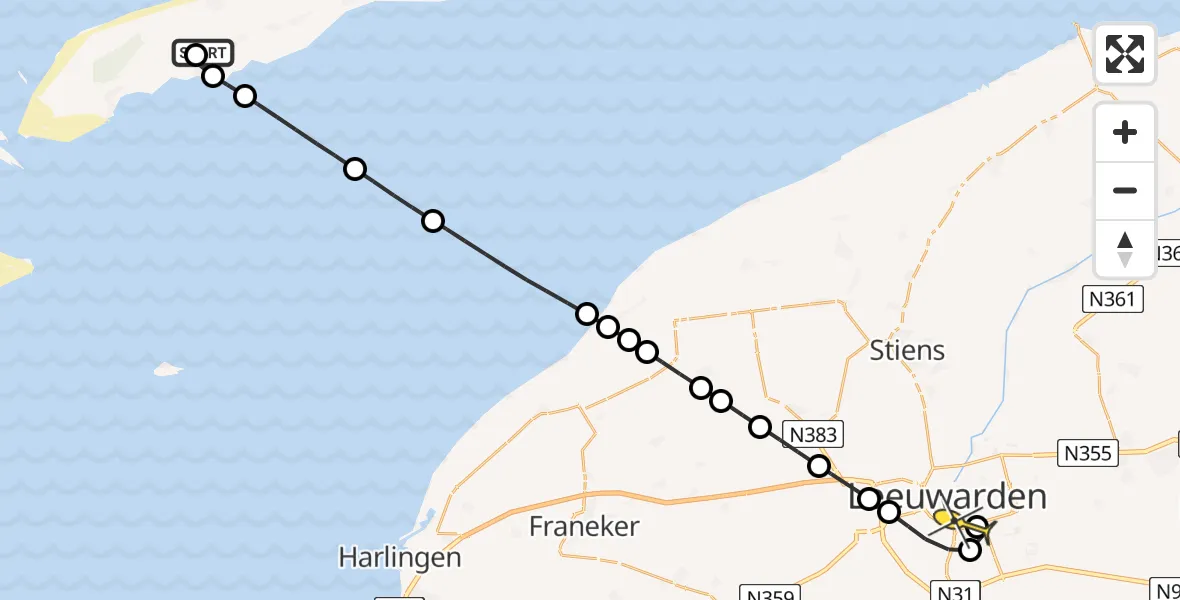 Routekaart van de vlucht: Ambulanceheli naar Leeuwarden, Kallandspad