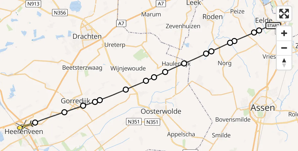 Routekaart van de vlucht: Lifeliner 4 naar Heerenveen, Lugtenbergerweg