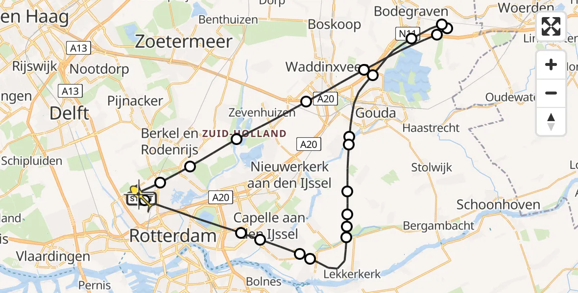 Routekaart van de vlucht: Lifeliner 2 naar Rotterdam The Hague Airport, Bovendijk