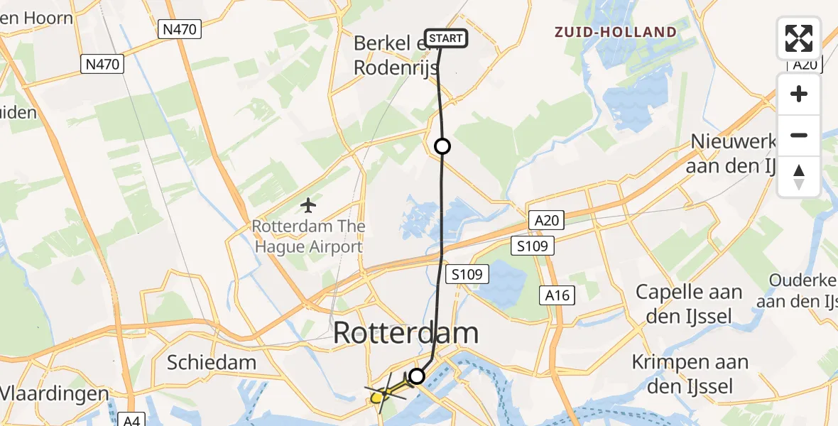 Routekaart van de vlucht: Lifeliner 2 naar Erasmus MC, Groeneweg