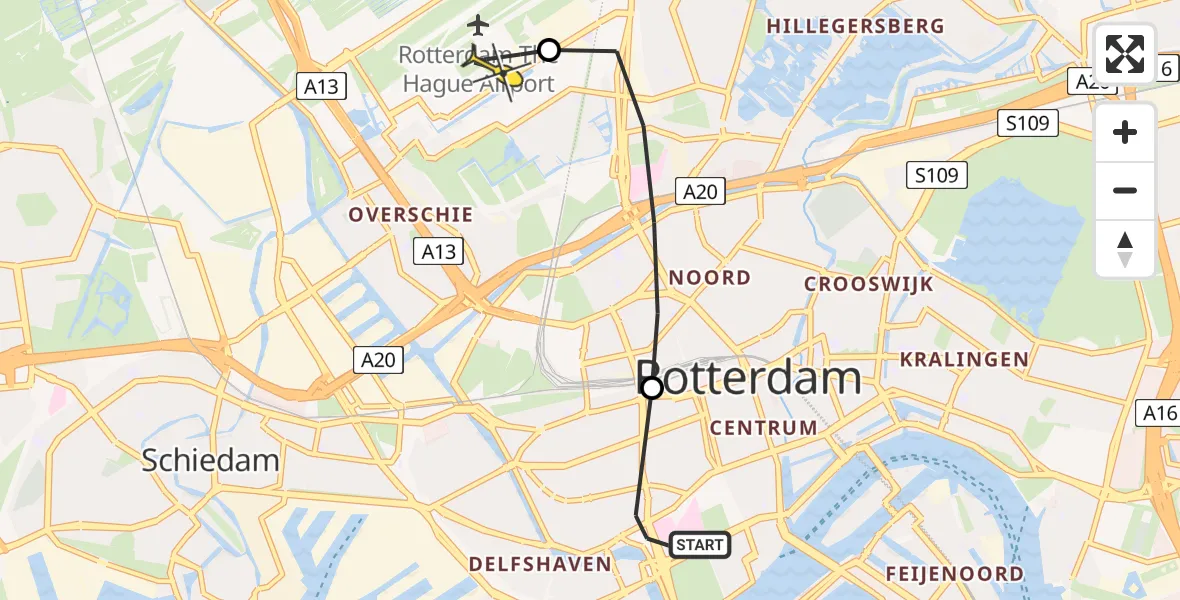 Routekaart van de vlucht: Lifeliner 2 naar Rotterdam The Hague Airport, Schaatsbaan