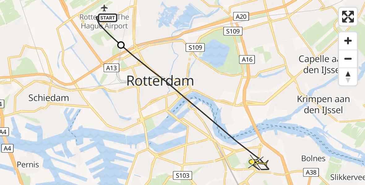 Routekaart van de vlucht: Lifeliner 2 naar Rotterdam, Terletpad