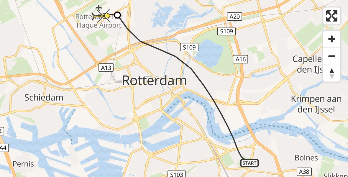 Routekaart van de vlucht: Lifeliner 2 naar Rotterdam The Hague Airport, Paddenpoel