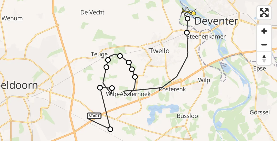 Routekaart van de vlucht: Politiehelikopter naar Deventer, Zonnepark Broekstraat
