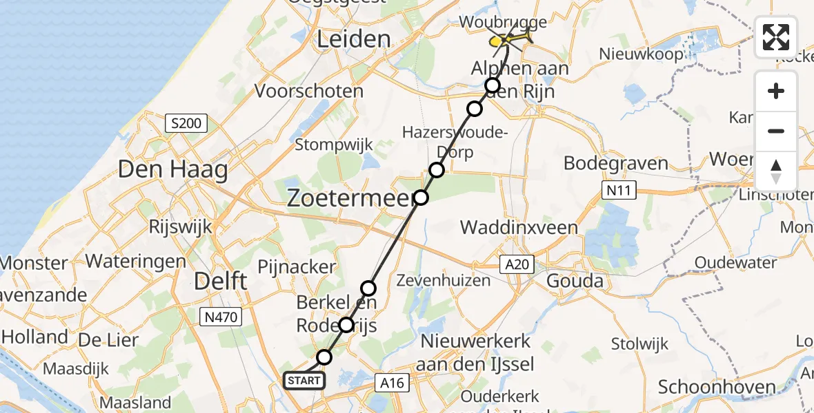 Routekaart van de vlucht: Lifeliner 2 naar Alphen aan den Rijn, Ratelaarweg