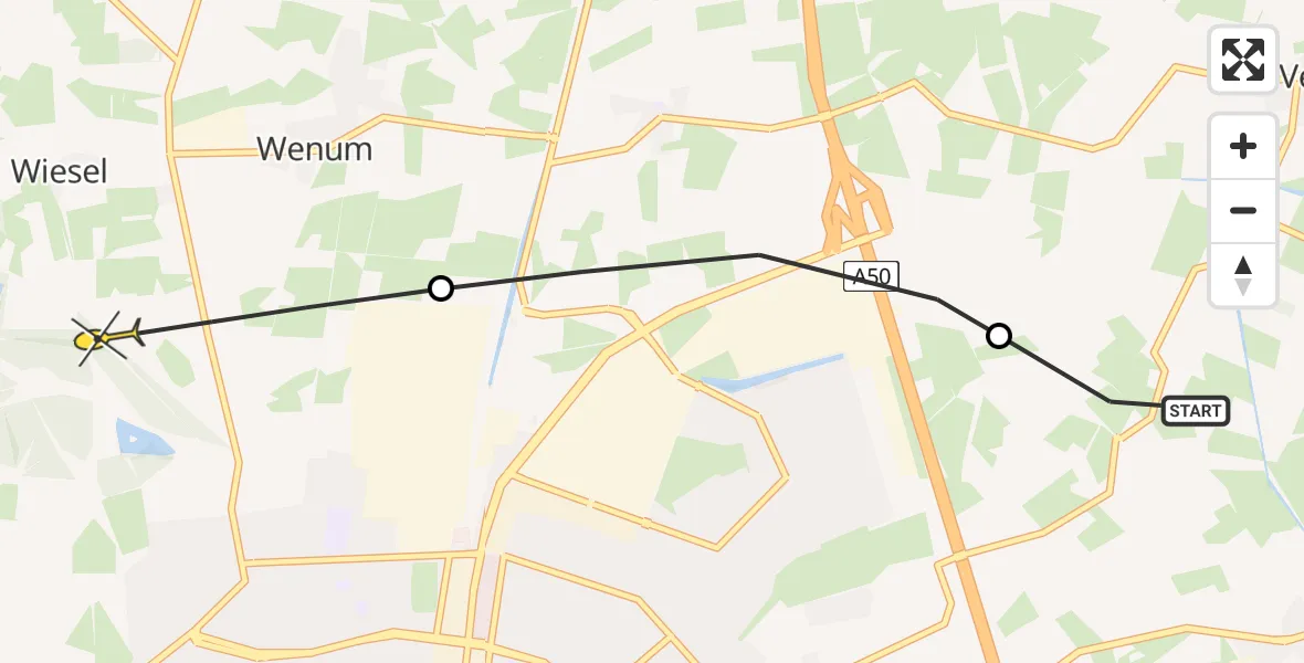 Routekaart van de vlucht: Politiehelikopter naar Wenum Wiesel, Kraaienjagersweg