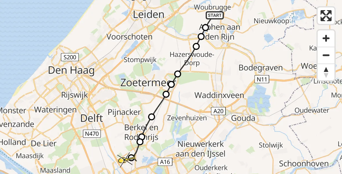 Routekaart van de vlucht: Lifeliner 2 naar Rotterdam The Hague Airport, Notweg