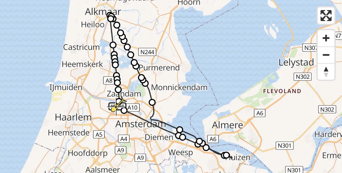 Routekaart van de vlucht: Lifeliner 1 naar Amsterdam Heliport, Westhaven