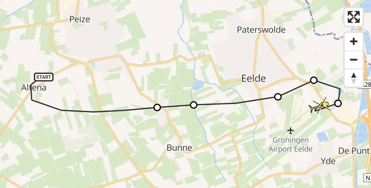 Routekaart van de vlucht: Lifeliner 4 naar Groningen Airport Eelde, Verkavelingsweg
