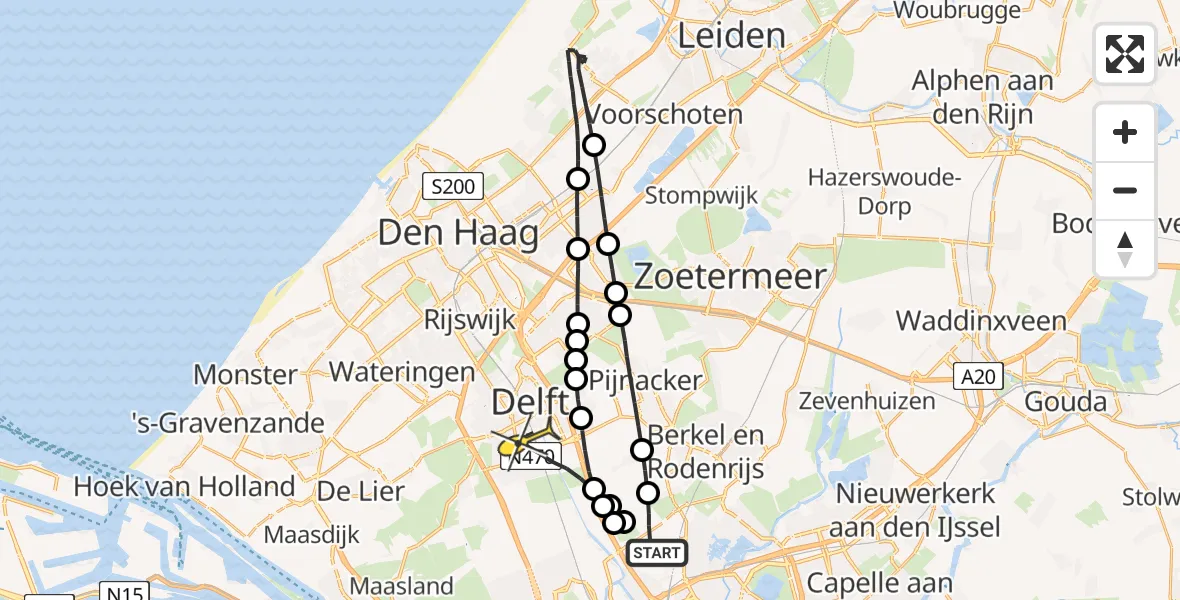 Routekaart van de vlucht: Lifeliner 2 naar Delft, Oude Bovendijk