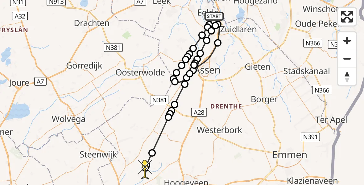 Routekaart van de vlucht: Lifeliner 4 naar Ruinerwold, Vissersweg