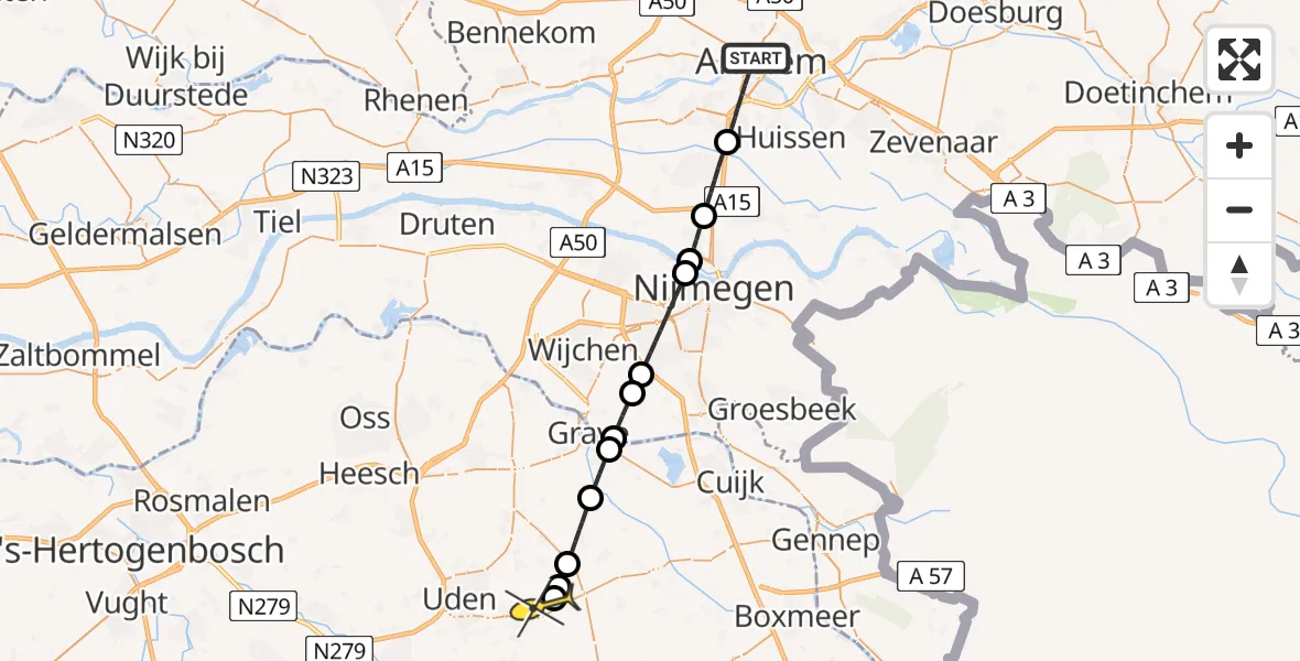 Routekaart van de vlucht: Lifeliner 3 naar Vliegbasis Volkel, Eldensedijk