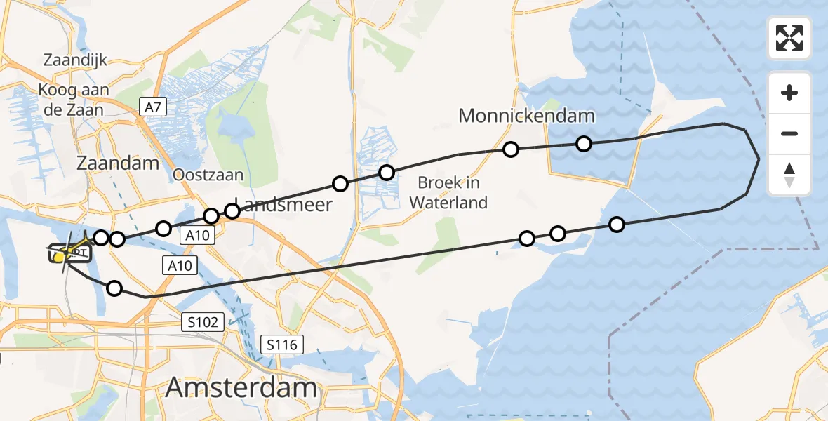 Routekaart van de vlucht: Lifeliner 1 naar Amsterdam Heliport, Westhaven