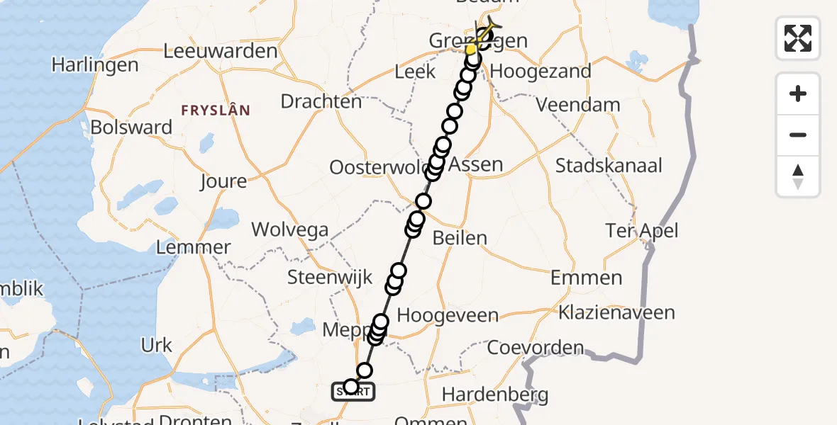 Routekaart van de vlucht: Lifeliner 4 naar Universitair Medisch Centrum Groningen, Buitenboerweg