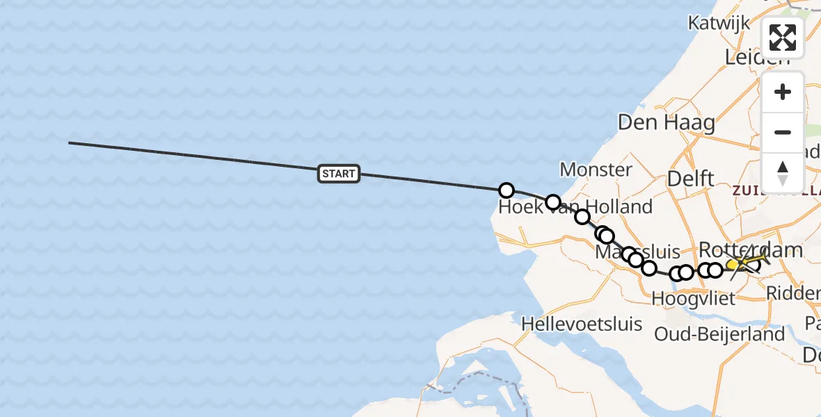 Routekaart van de vlucht: Kustwachthelikopter naar Erasmus MC, Westzeedijk