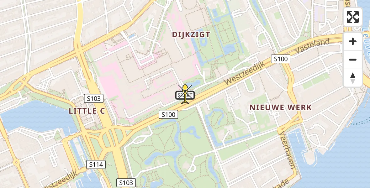 Routekaart van de vlucht: Kustwachthelikopter naar Erasmus MC, Westzeedijk