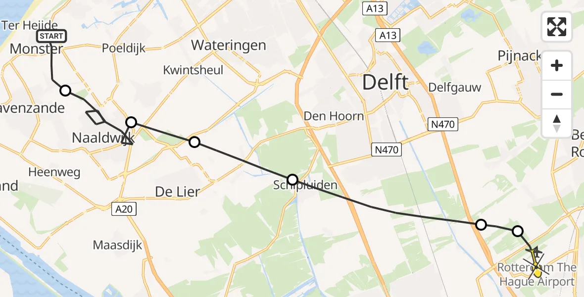 Routekaart van de vlucht: Lifeliner 2 naar Rotterdam The Hague Airport, Gantellaan