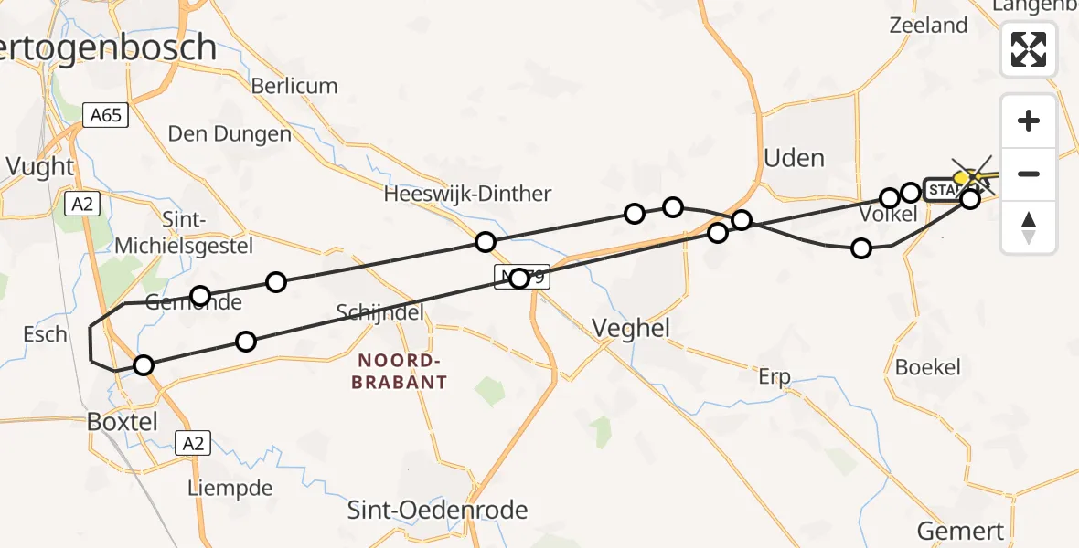 Routekaart van de vlucht: Lifeliner 3 naar Vliegbasis Volkel, Rondweg Volkel