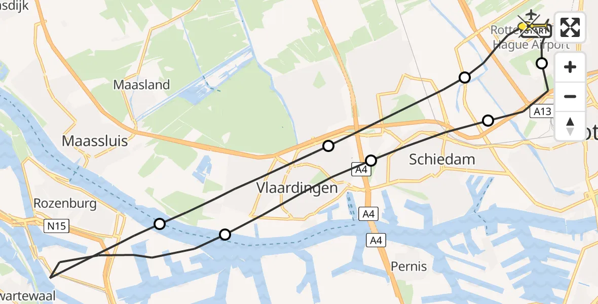 Routekaart van de vlucht: Lifeliner 2 naar Rotterdam The Hague Airport, Katershofpad
