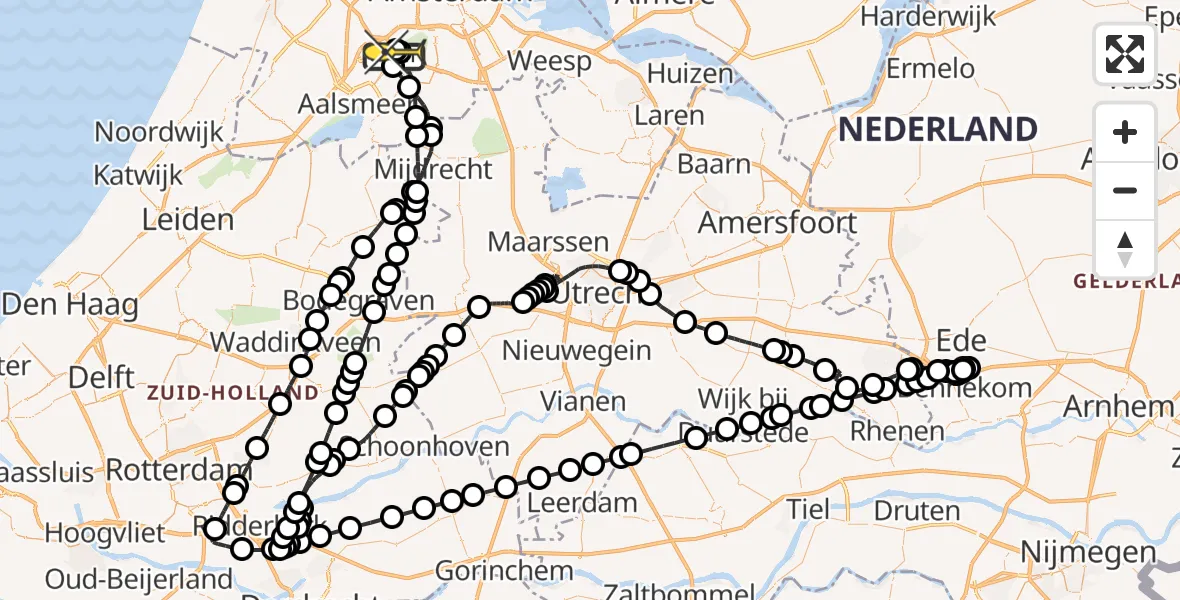 Vluchtroute Politiehelikopter van Schiphol naar Schiphol