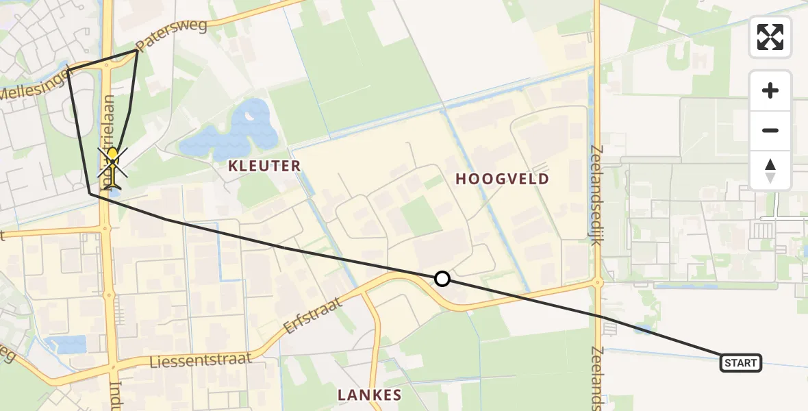 Routekaart van de vlucht: Lifeliner 3 naar Uden, Vliegeniersstraat