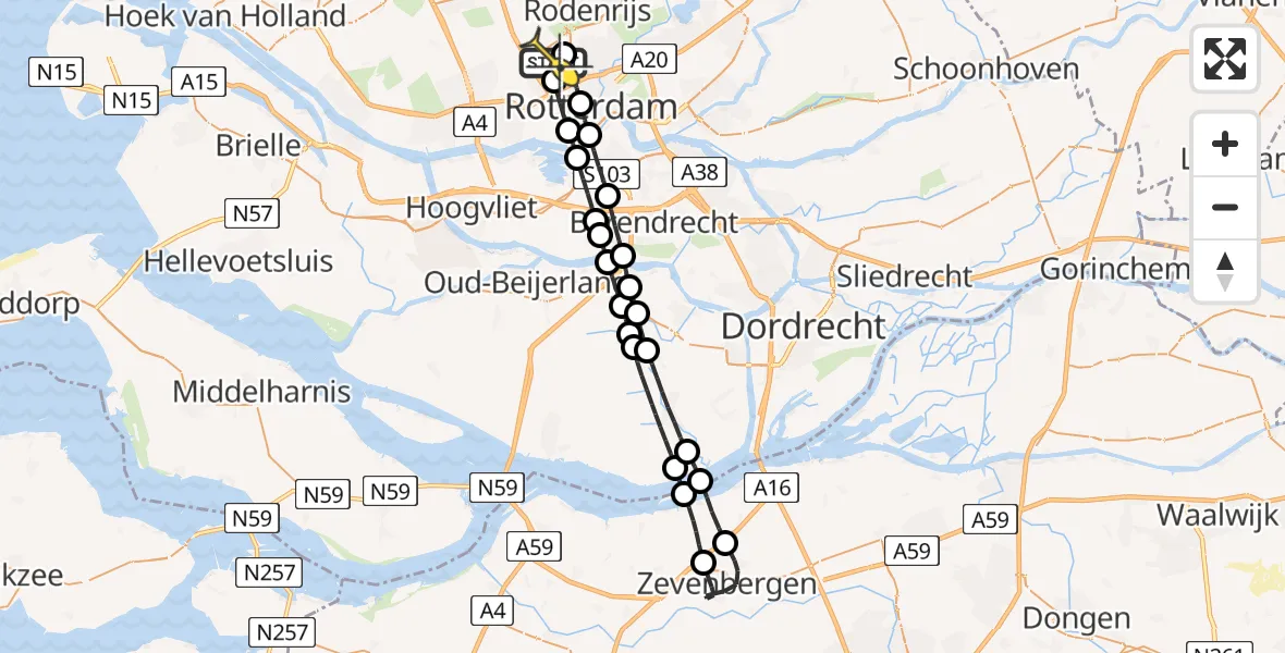 Routekaart van de vlucht: Lifeliner 2 naar Rotterdam The Hague Airport, Pilotenpad