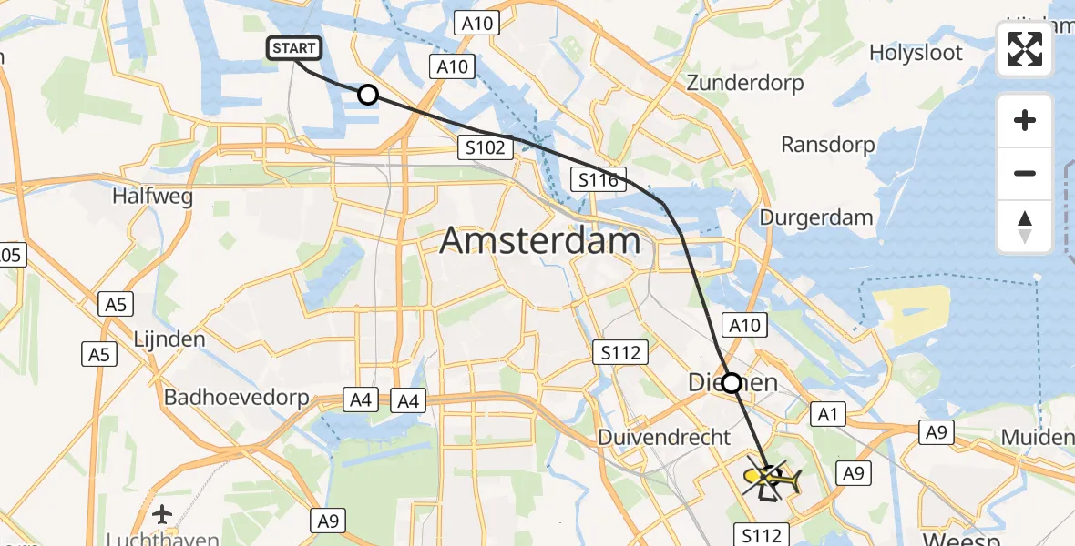 Routekaart van de vlucht: Lifeliner 1 naar Amsterdam, Westhaven