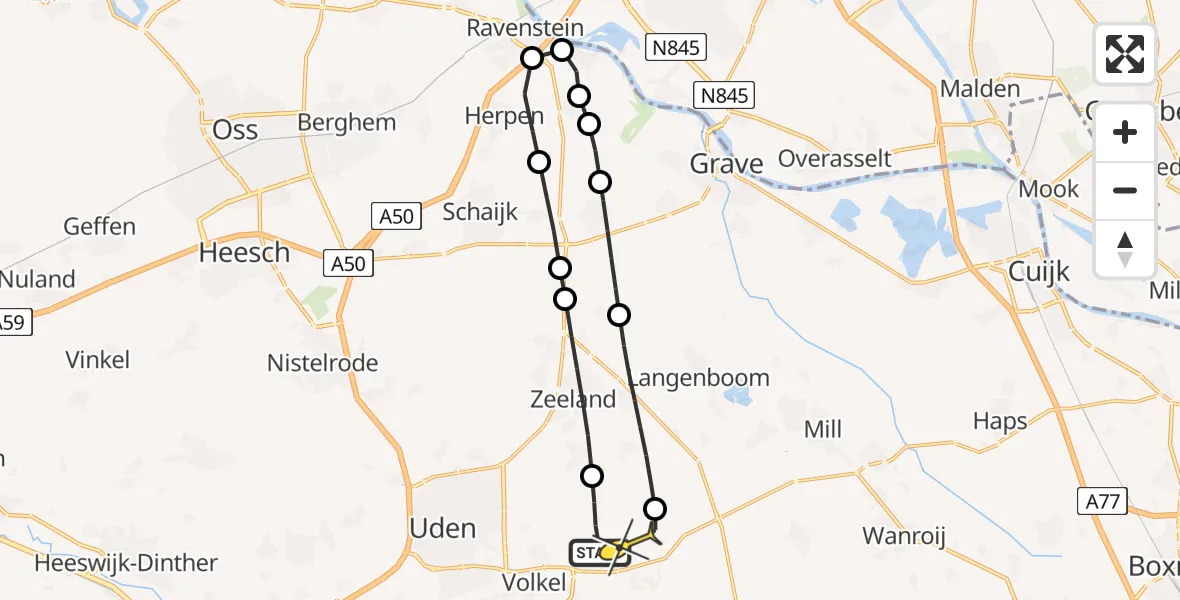 Routekaart van de vlucht: Lifeliner 3 naar Vliegbasis Volkel, De Bunders
