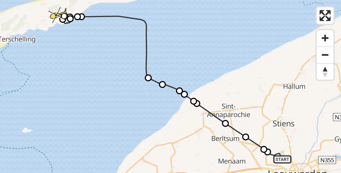 Routekaart van de vlucht: Ambulanceheli naar Formerum, Keegsdijkje