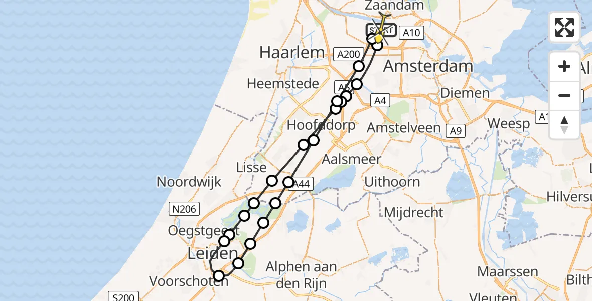 Routekaart van de vlucht: Lifeliner 1 naar Amsterdam Heliport, Nieuw-Zeelandweg