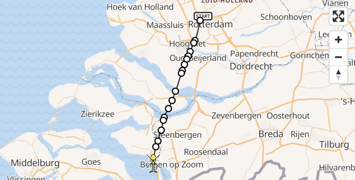 Routekaart van de vlucht: Lifeliner 2 naar Tholen, Abraham van Beyerenstraat