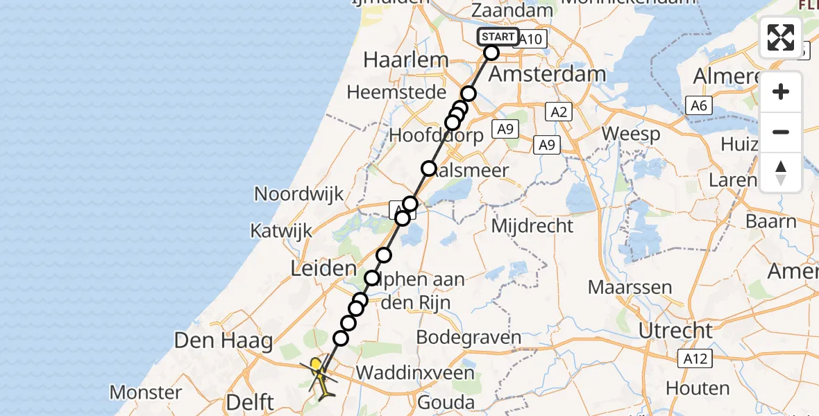 Routekaart van de vlucht: Lifeliner 1 naar Zoetermeer, Amerikahavenweg