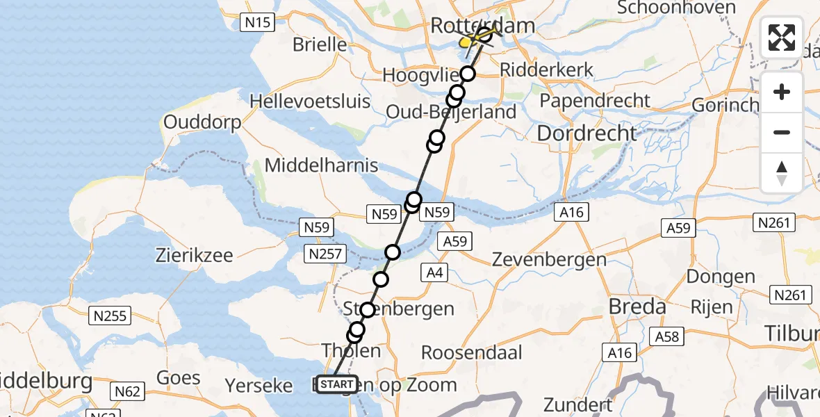 Routekaart van de vlucht: Lifeliner 2 naar Erasmus MC, Oesterdam