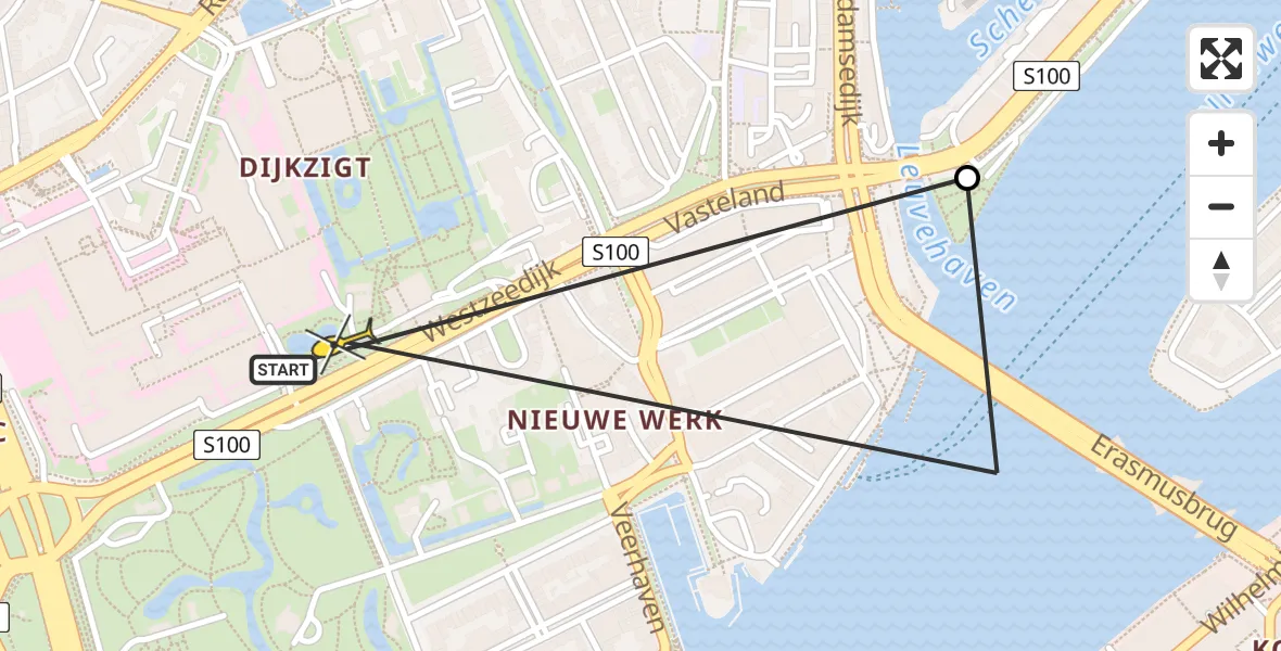 Routekaart van de vlucht: Lifeliner 2 naar Erasmus MC, Westzeedijk