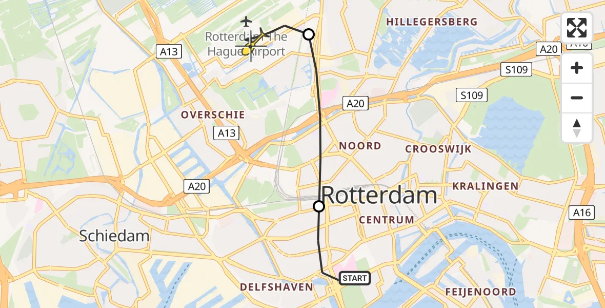 Routekaart van de vlucht: Lifeliner 2 naar Rotterdam The Hague Airport, Westzeedijk