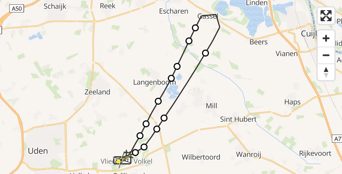 Routekaart van de vlucht: Lifeliner 3 naar Vliegbasis Volkel, Zeelandsedijk