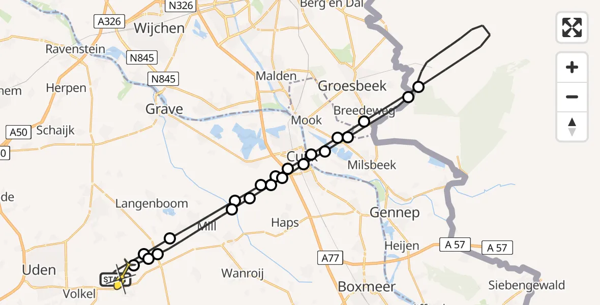 Routekaart van de vlucht: Lifeliner 3 naar Vliegbasis Volkel, Zeelandsedijk