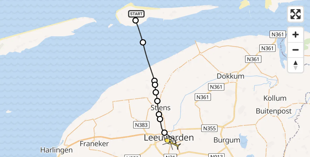 Routekaart van de vlucht: Ambulanceheli naar Leeuwarden, Galgeslootpad