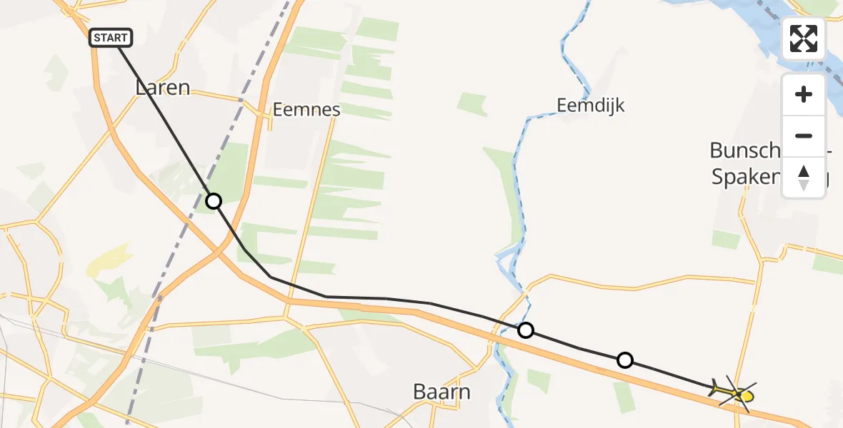 Routekaart van de vlucht: Politiehelikopter naar Bunschoten-Spakenburg, Boekweitskorrel