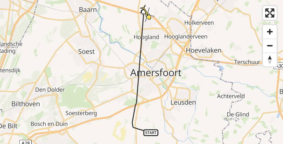 Routekaart van de vlucht: Politieheli naar Bunschoten-Spakenburg, Doornseweg